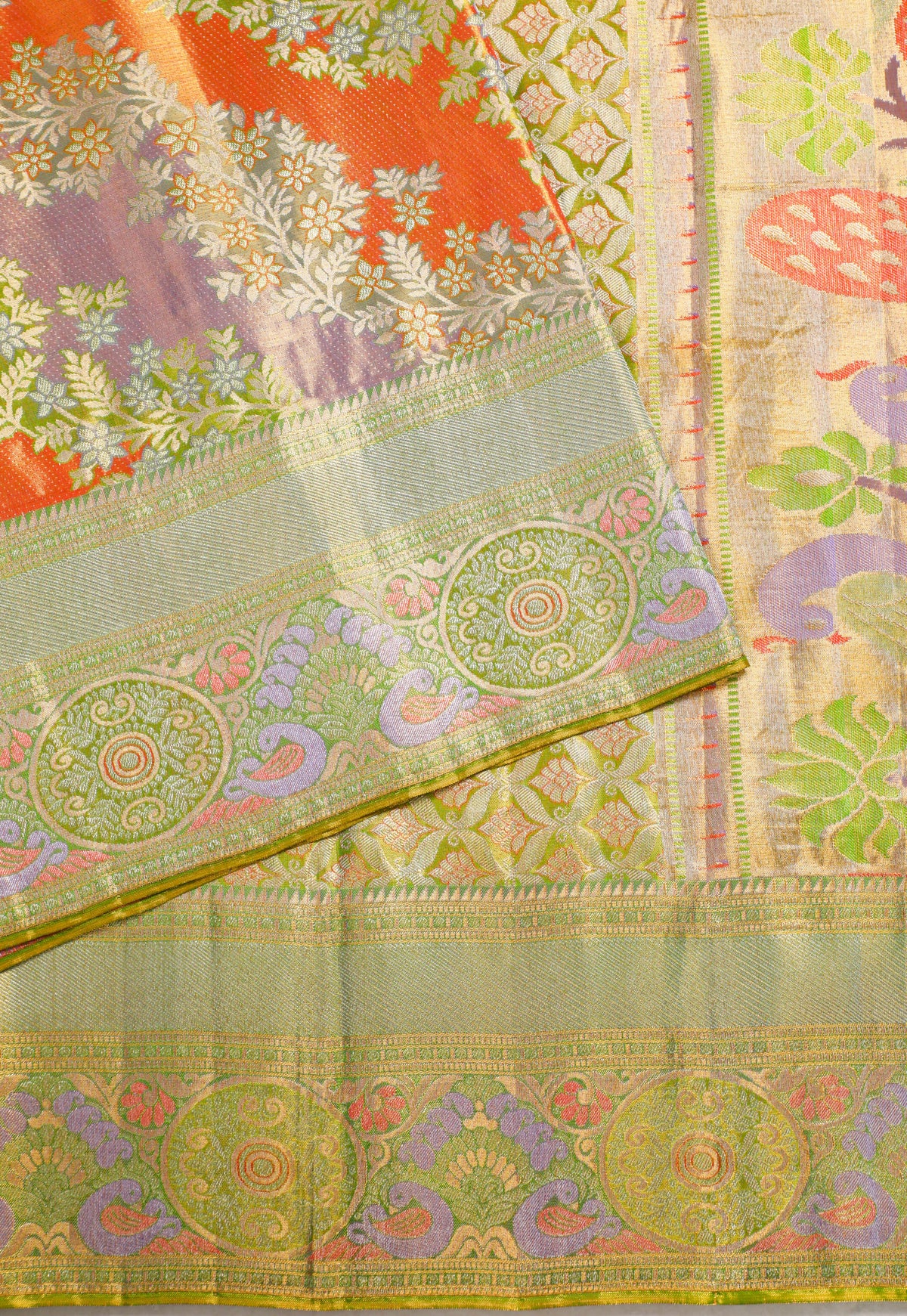 Alli Pista Tissue Fancy Kanchipuram Pure Silk Saree