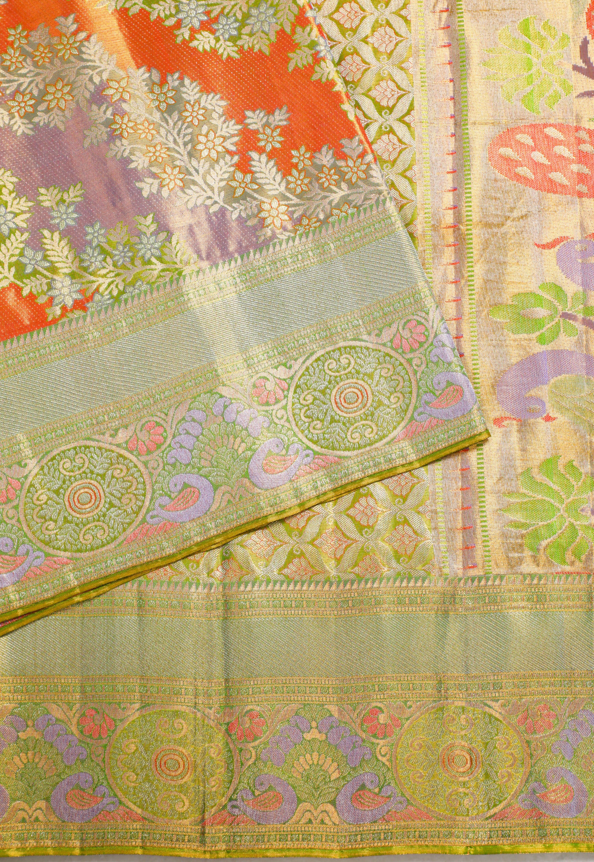 Alli Pista Tissue Fancy Kanchipuram Pure Silk Saree