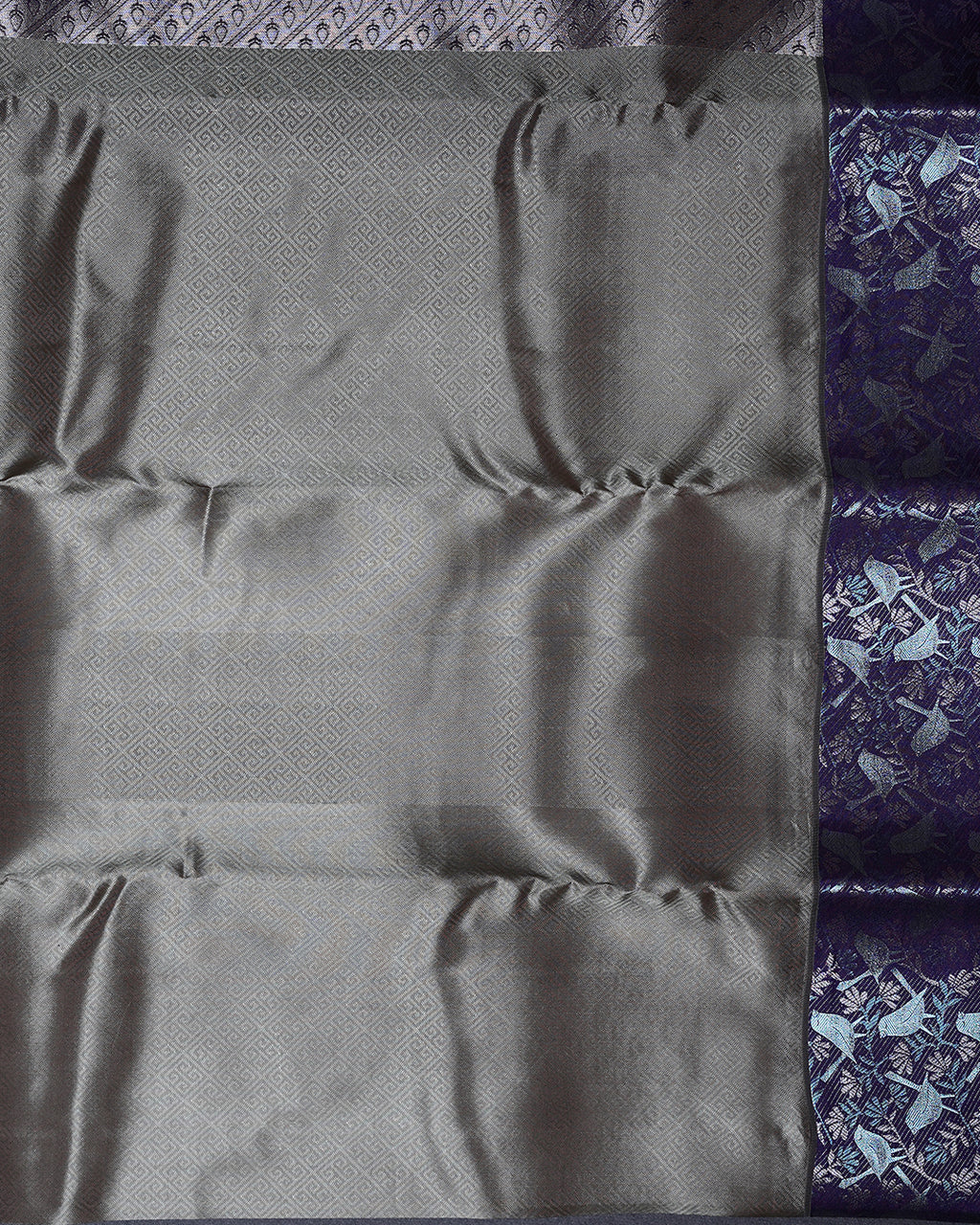 Ash Pure Silk Saree with D. Meenakshi Contrast Border