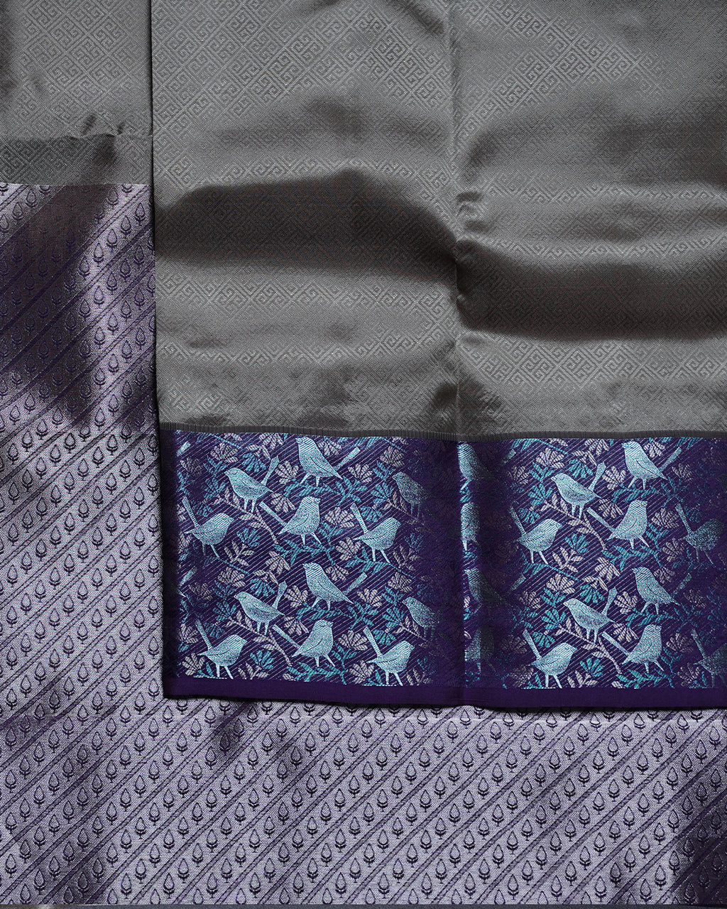 Ash Pure Silk Saree with D. Meenakshi Contrast Border