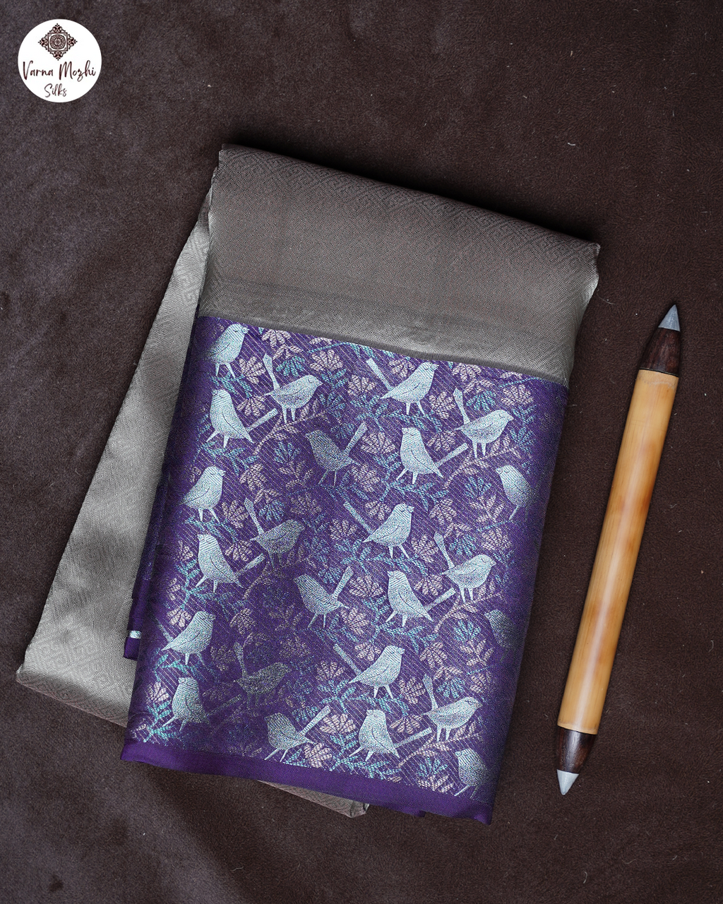 Ash Pure Silk Saree with D. Meenakshi Contrast Border