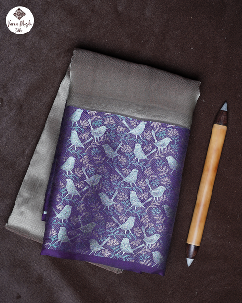 Ash Pure Silk Saree with D. Meenakshi Contrast Border