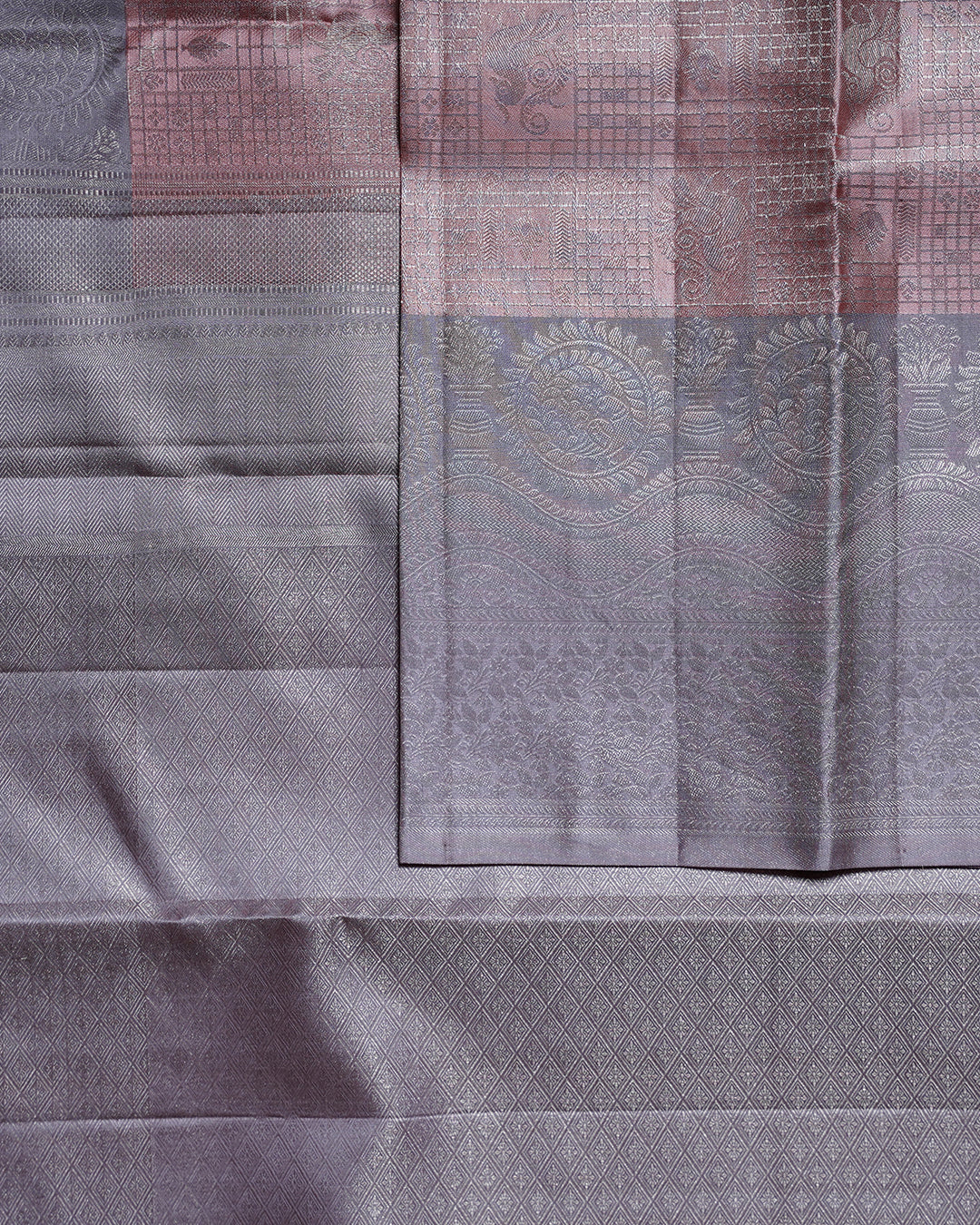 Light Baby Pink Pure Silk Saree with Dove Grey Border
