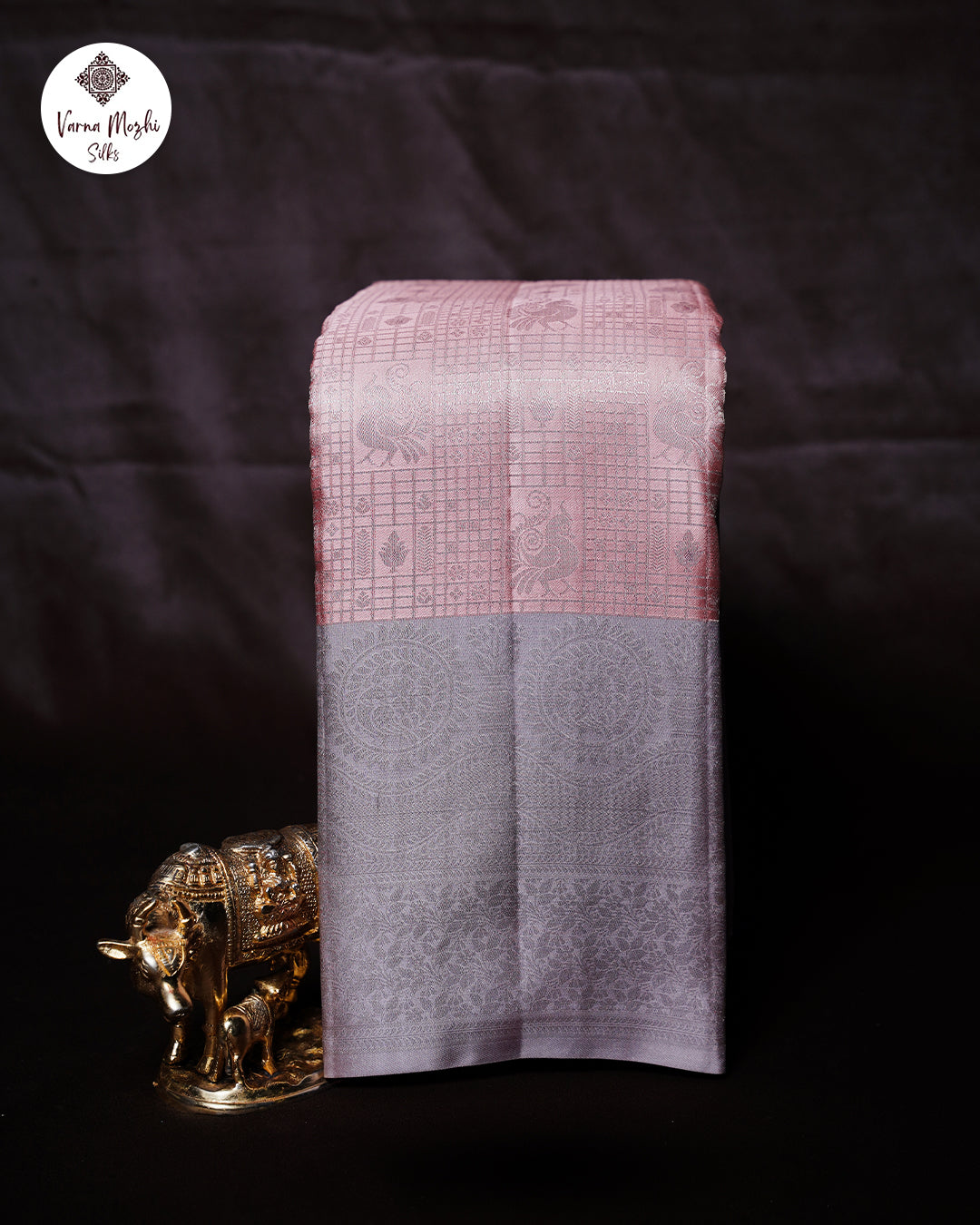 Light Baby Pink Pure Silk Saree with Dove Grey Border