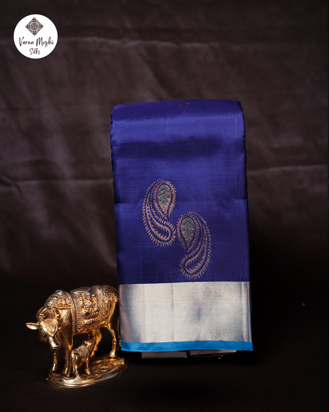 Bhuvana Blue Pure Silk Saree with Semi Contrast Border