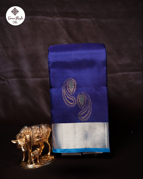 Bhuvana Blue Pure Silk Saree with Semi Contrast Border