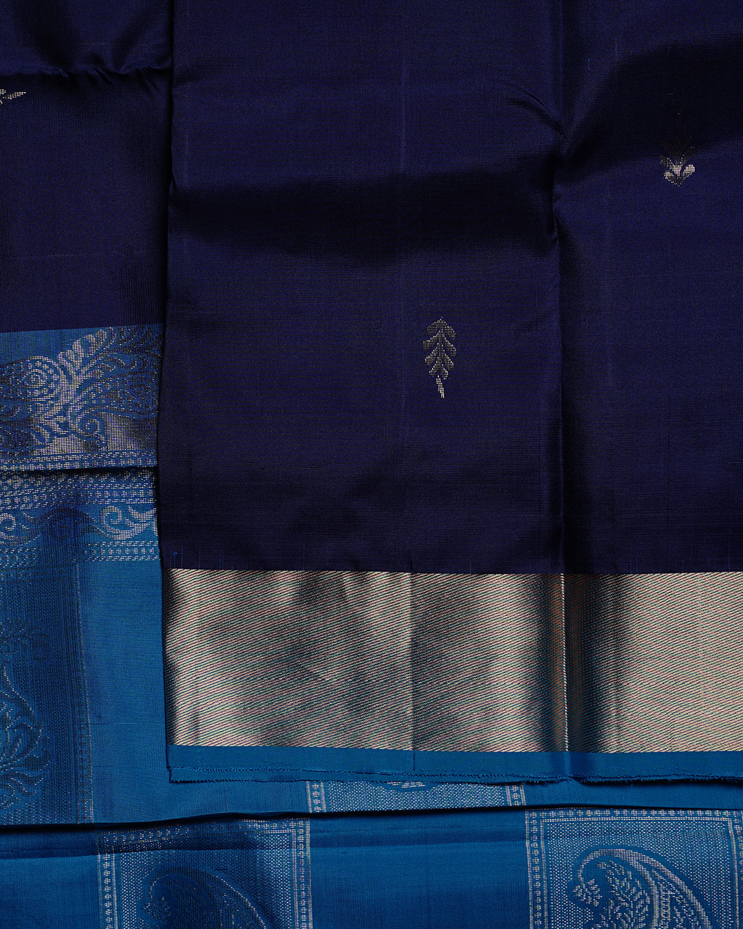 Bhuvana Blue Pure Silk Saree with Semi Contrast Border