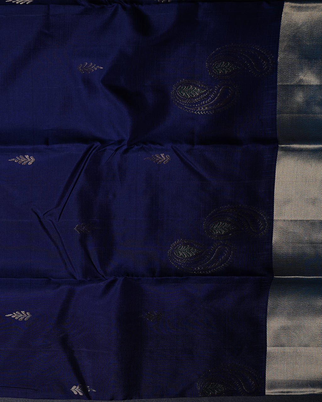 Bhuvana Blue Pure Silk Saree with Semi Contrast Border