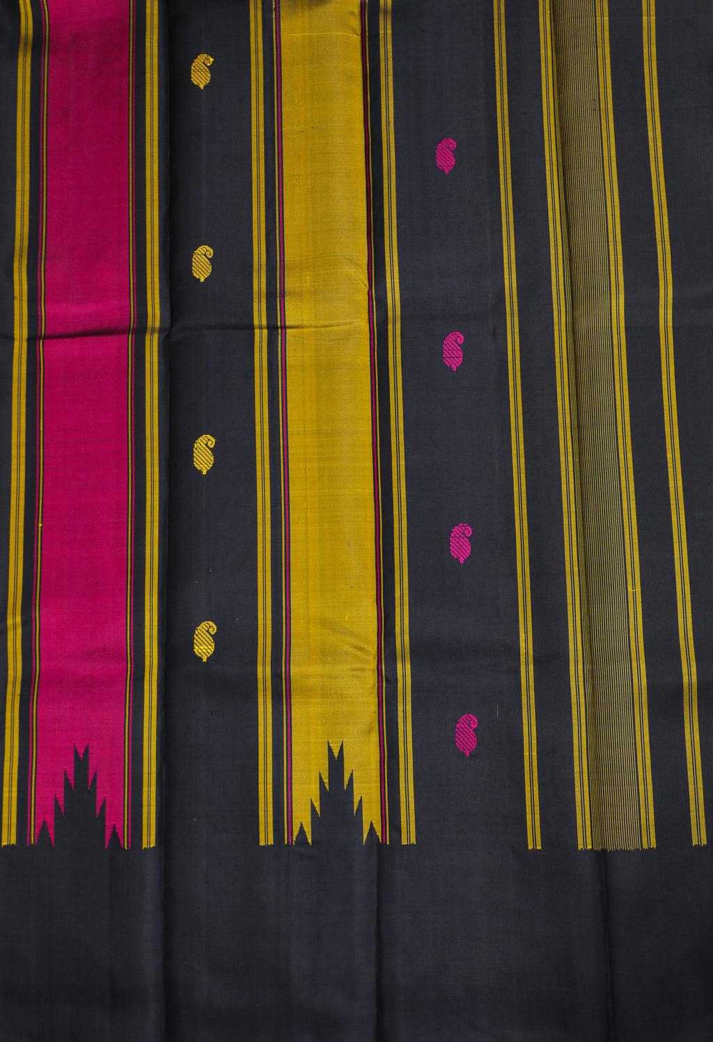 Black Fancy Kanchipuram Pure Silk Saree with Traditional Butta Design