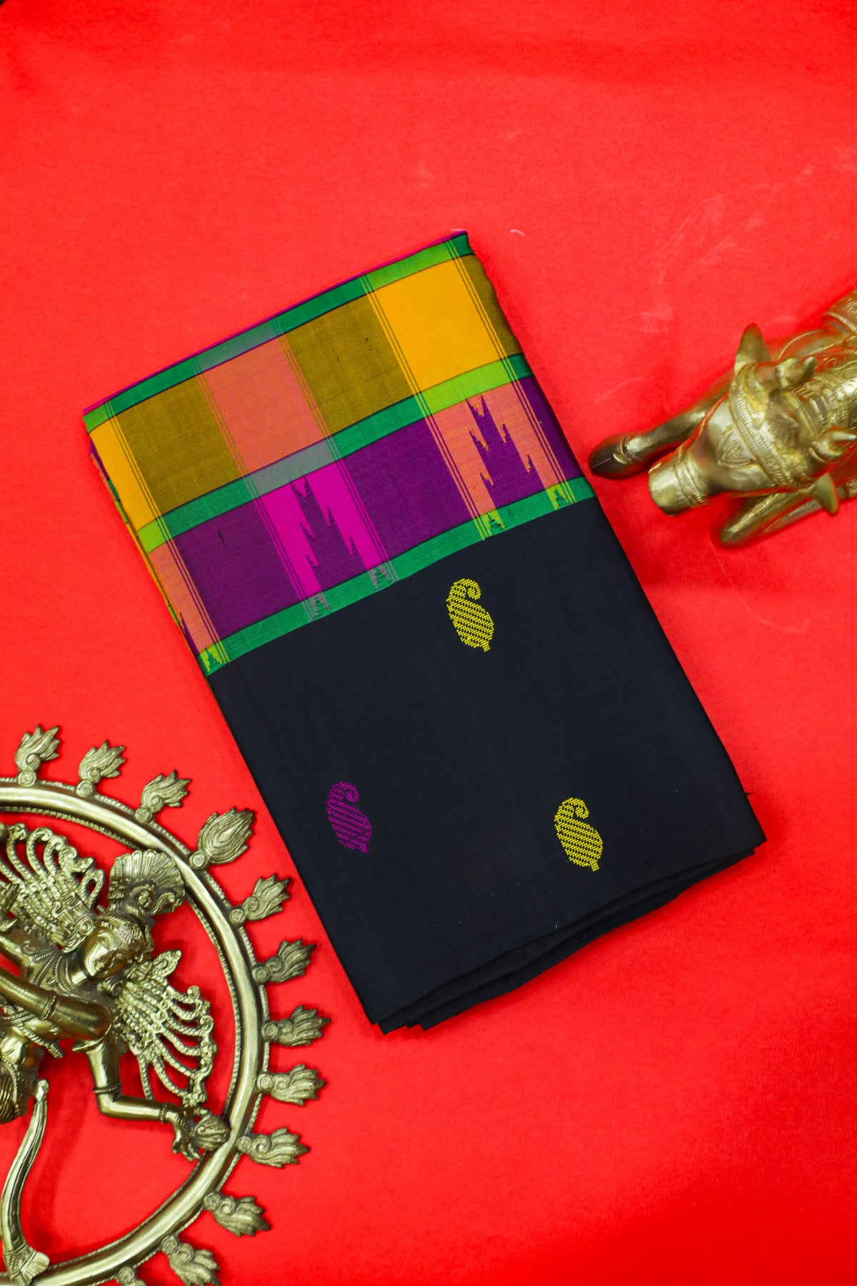 Black Fancy Kanchipuram Pure Silk Saree with Traditional Butta Design