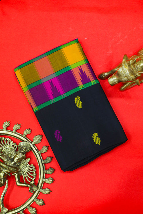 Black Fancy Kanchipuram Pure Silk Saree with Traditional Butta Design