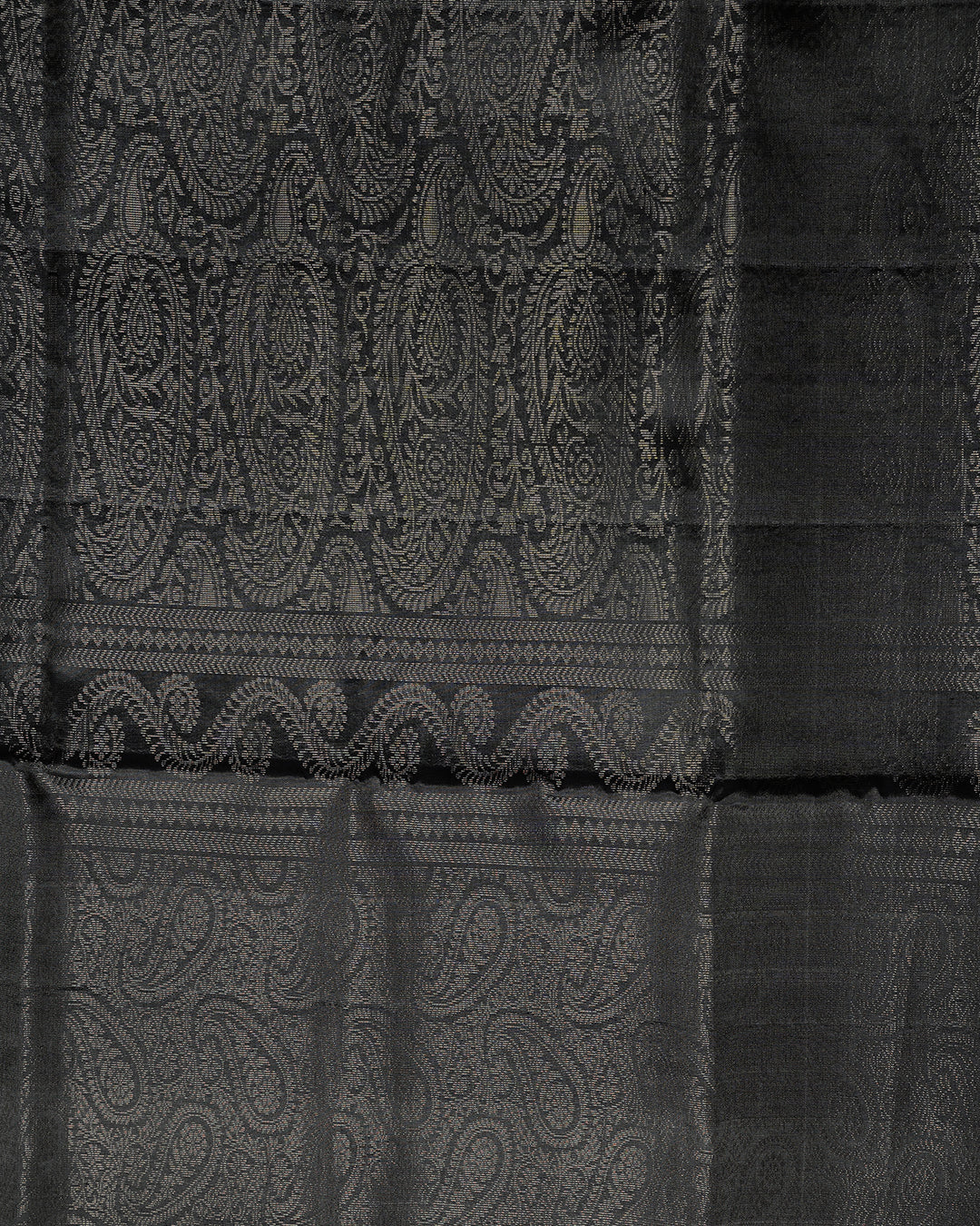 Pure Silk Charcoal Grey Paisley Weave Saree