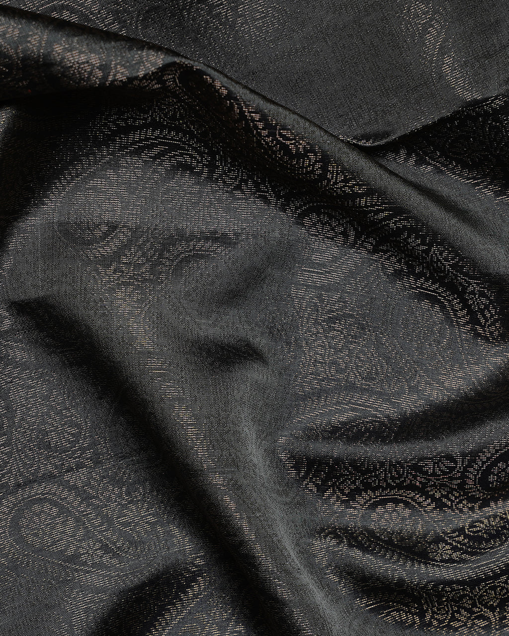 Pure Silk Charcoal Grey Paisley Weave Saree