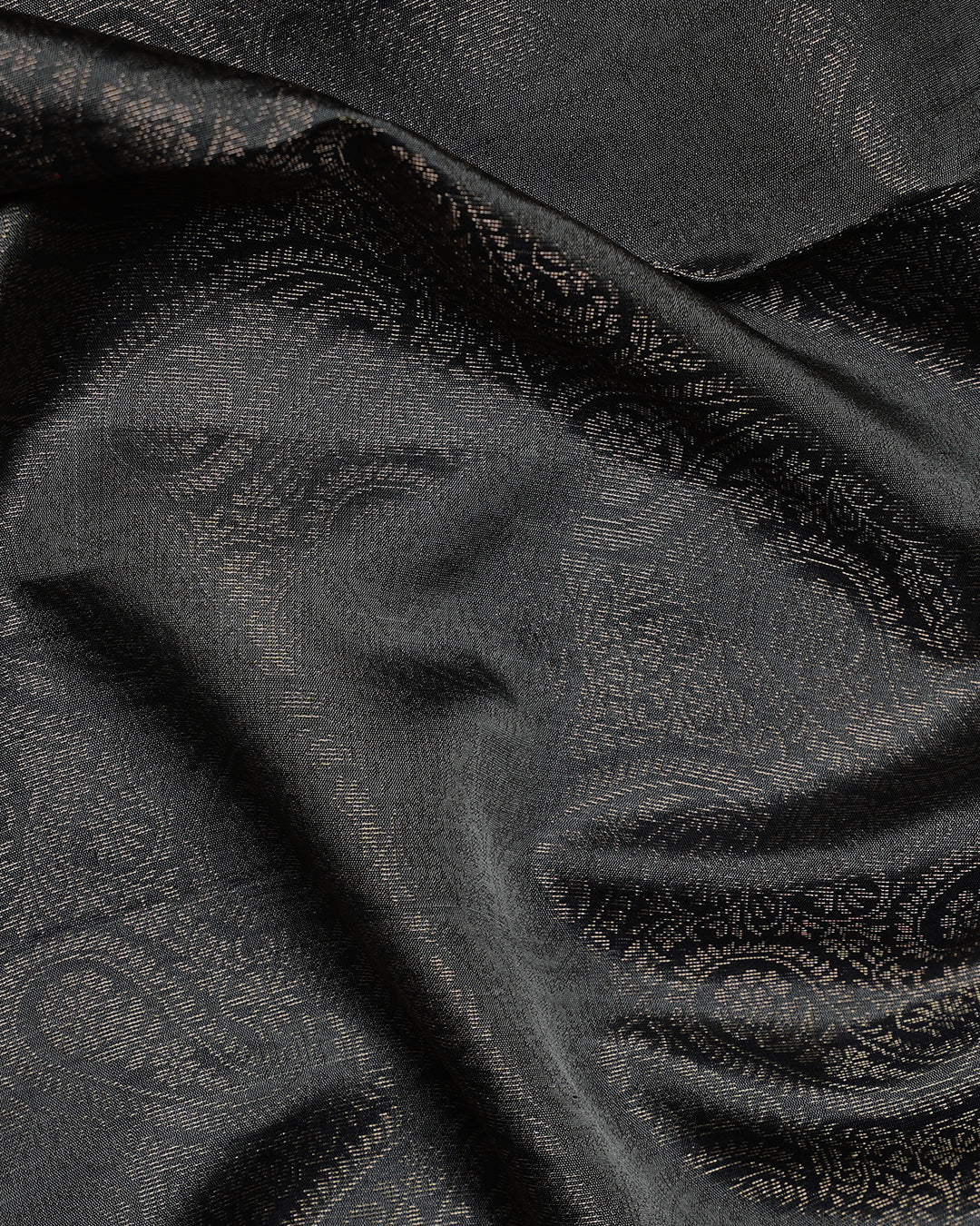 Pure Silk Charcoal Grey Paisley Weave Saree