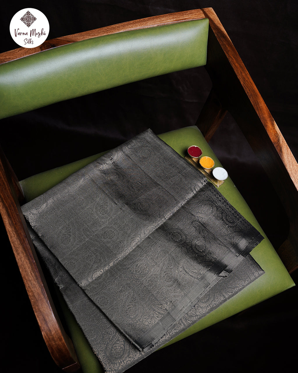 Pure Silk Charcoal Grey Paisley Weave Saree
