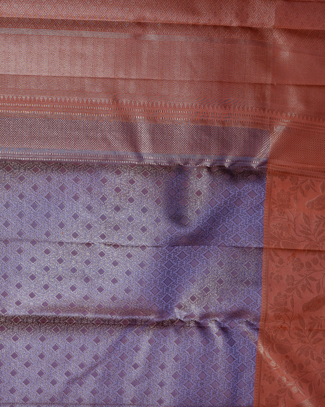 Dusty Lavender Pure Silk Saree with Peach Contrast Border