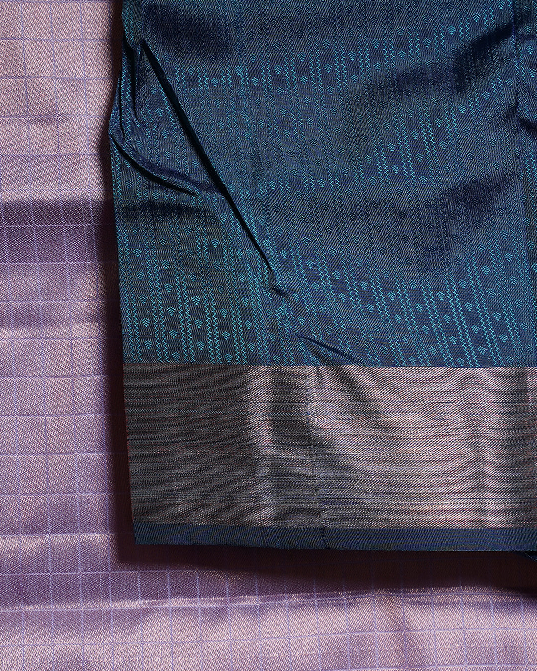 Emerald Green Pure Silk Saree with Lavender Border