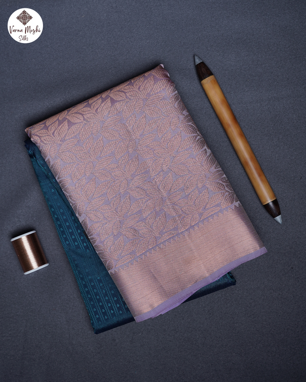 Emerald Green Pure Silk Saree with Lavender Border