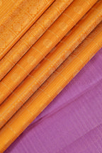 Golden Yellow Kanchipuram Pure Silk Korvai Contrast Saree with Lavender Border and Box Design