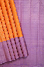 Golden Yellow Kanchipuram Pure Silk Korvai Contrast Saree with Lavender Border and Box Design