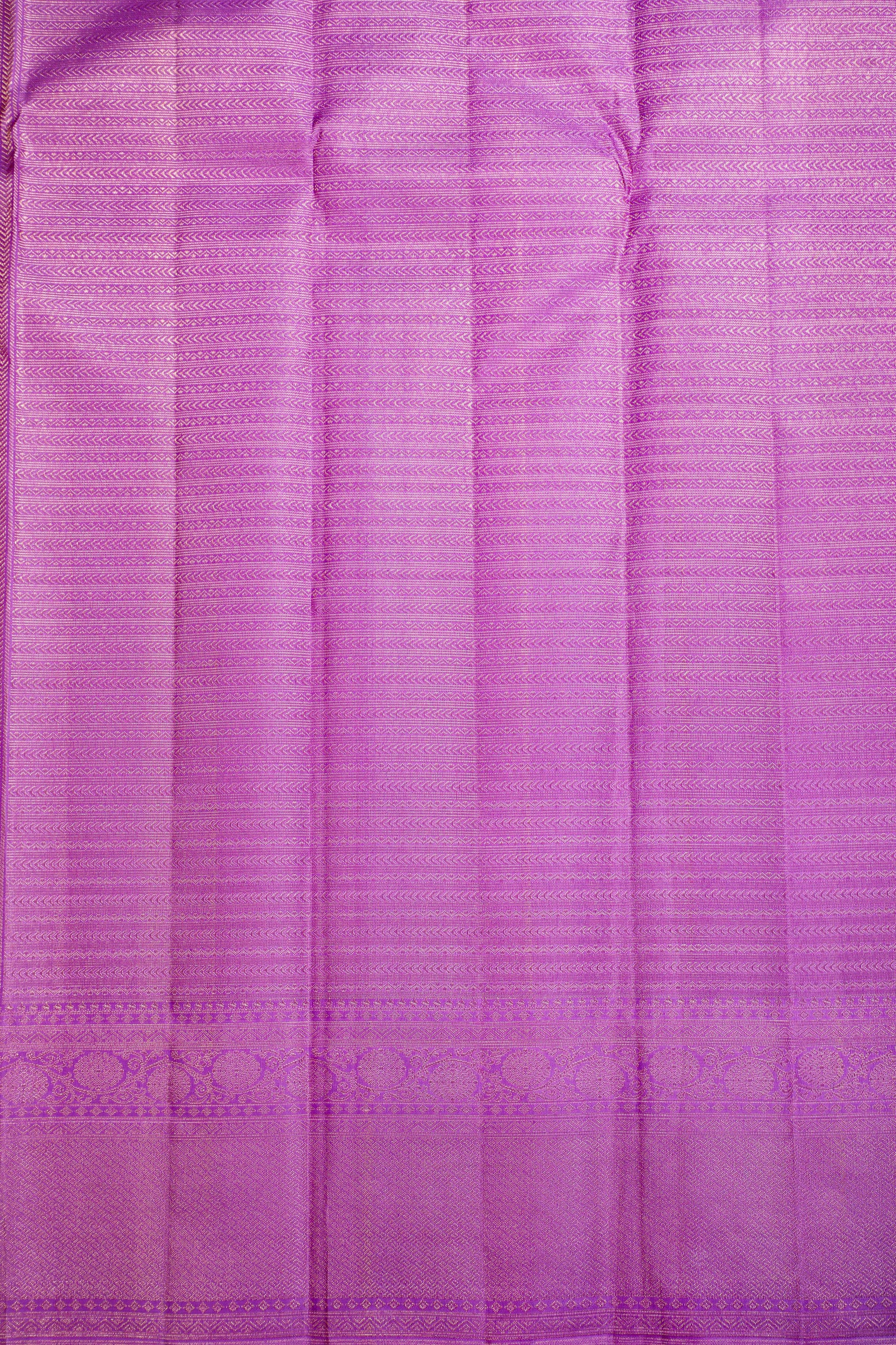 Golden Yellow Kanchipuram Pure Silk Korvai Contrast Saree with Lavender Border and Box Design