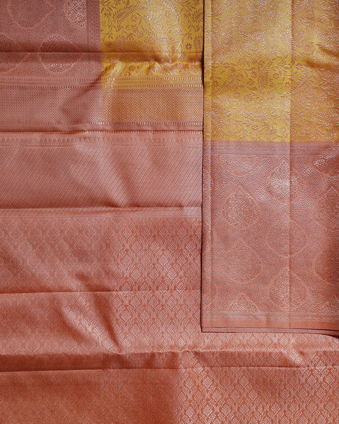 Golden Yellow Pure Silk Saree with Carrot Contrast Border