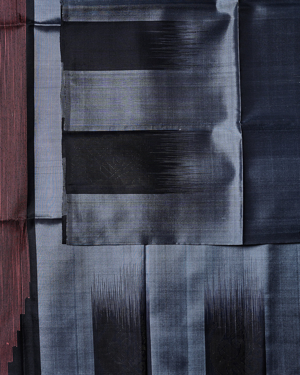 Gray Pure Silk Saree with Red & Black Double Colour Border