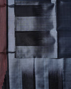 Gray Pure Silk Saree with Red & Black Double Colour Border