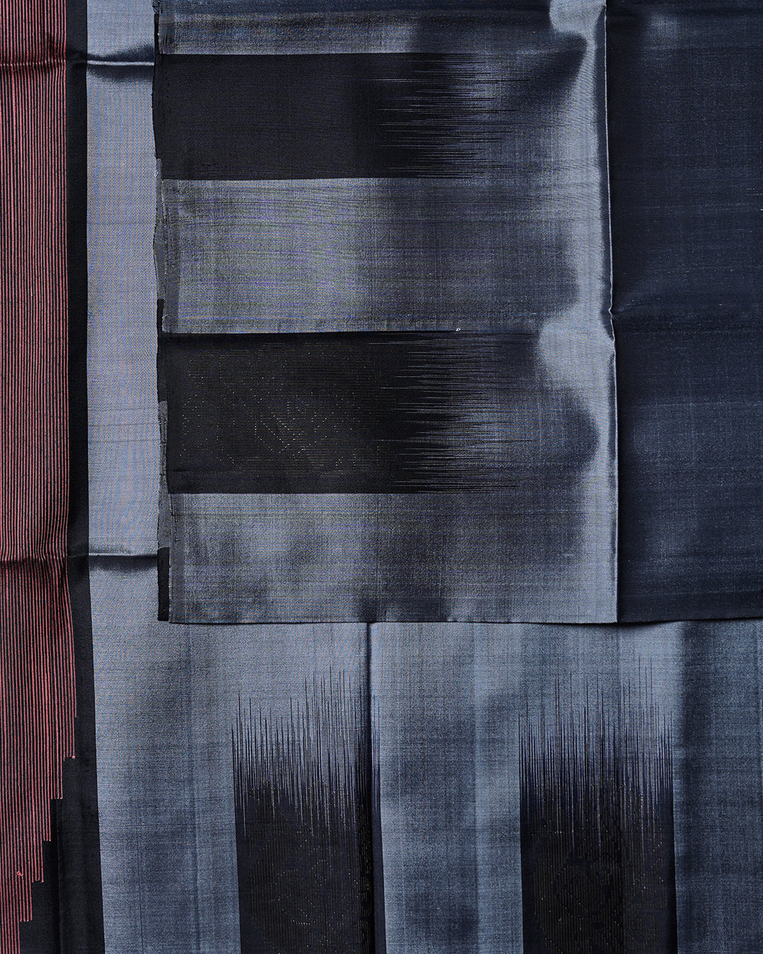 Gray Pure Silk Saree with Red & Black Double Colour Border