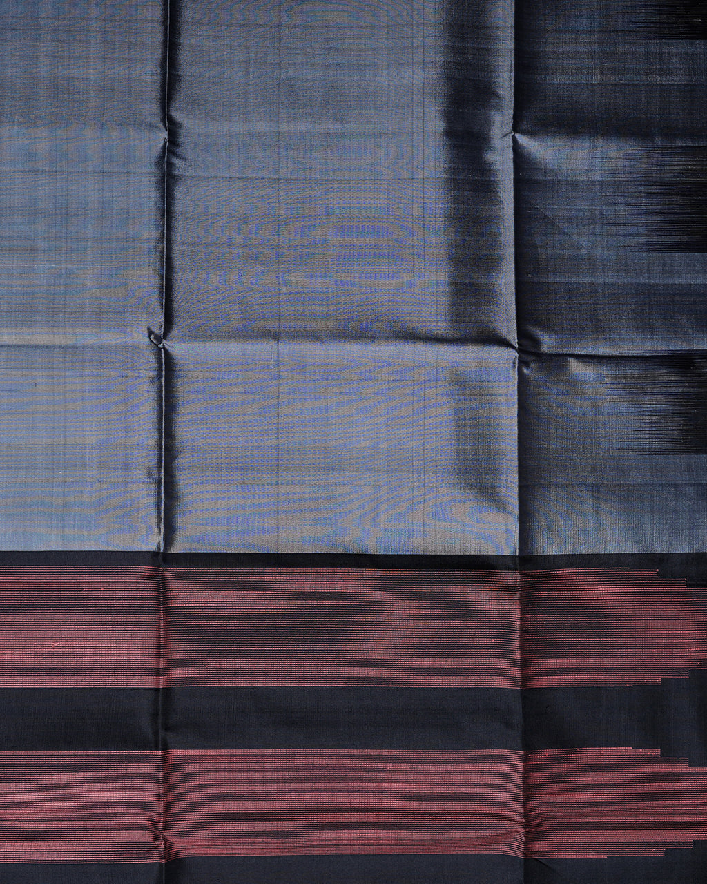 Gray Pure Silk Saree with Red & Black Double Colour Border