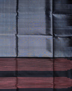 Gray Pure Silk Saree with Red & Black Double Colour Border