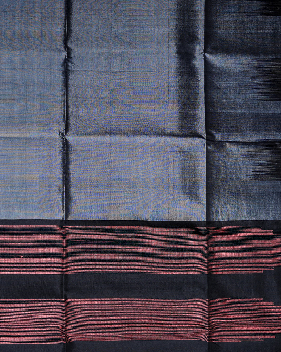 Gray Pure Silk Saree with Red & Black Double Colour Border