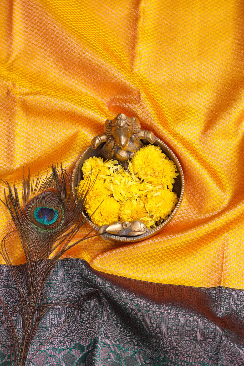Green & Golden Yellow Korvai Contrast Kanchipuram Pure Silk Saree