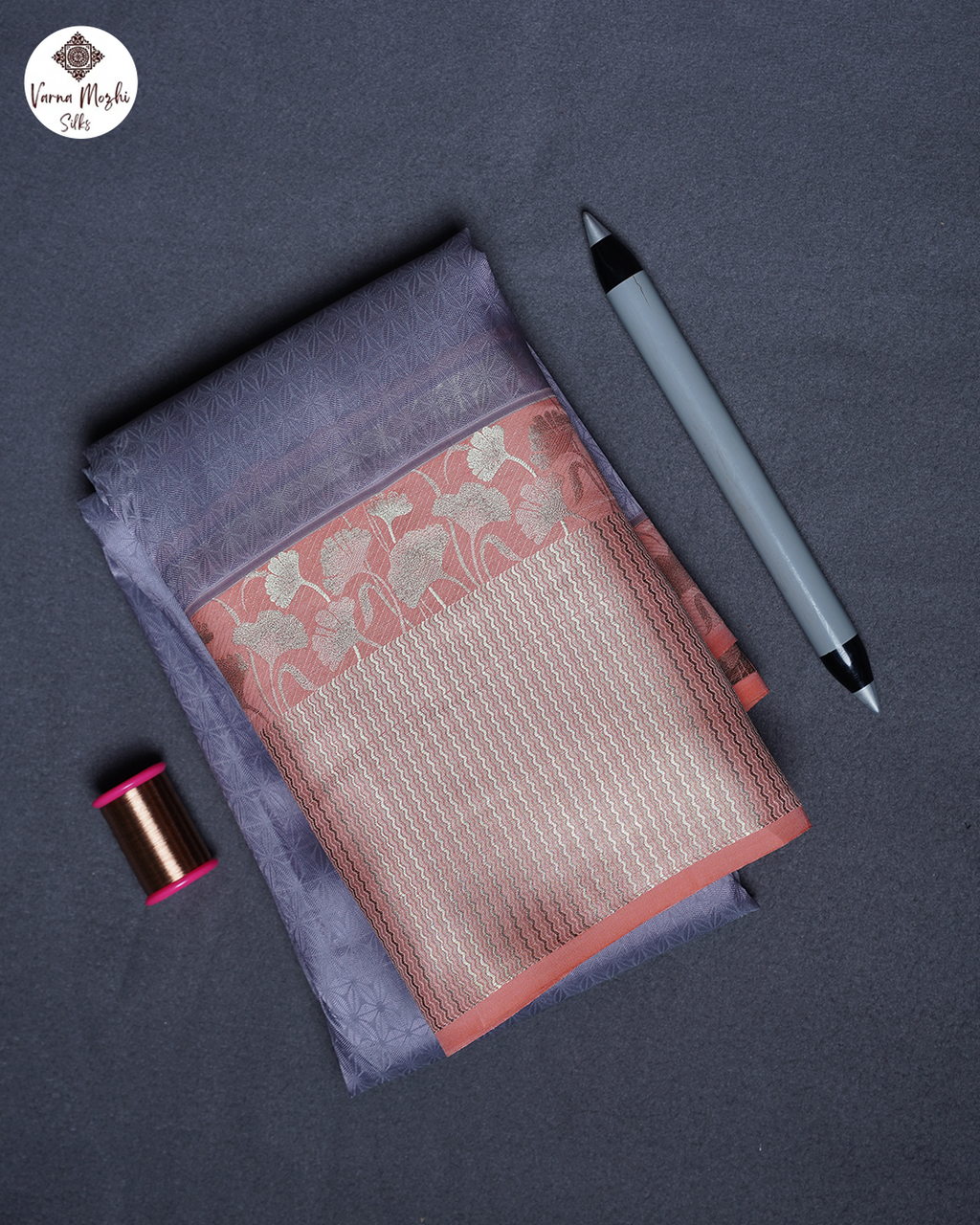 Grey Kanchipuram Pure Silk Saree with Diamond Butta Design