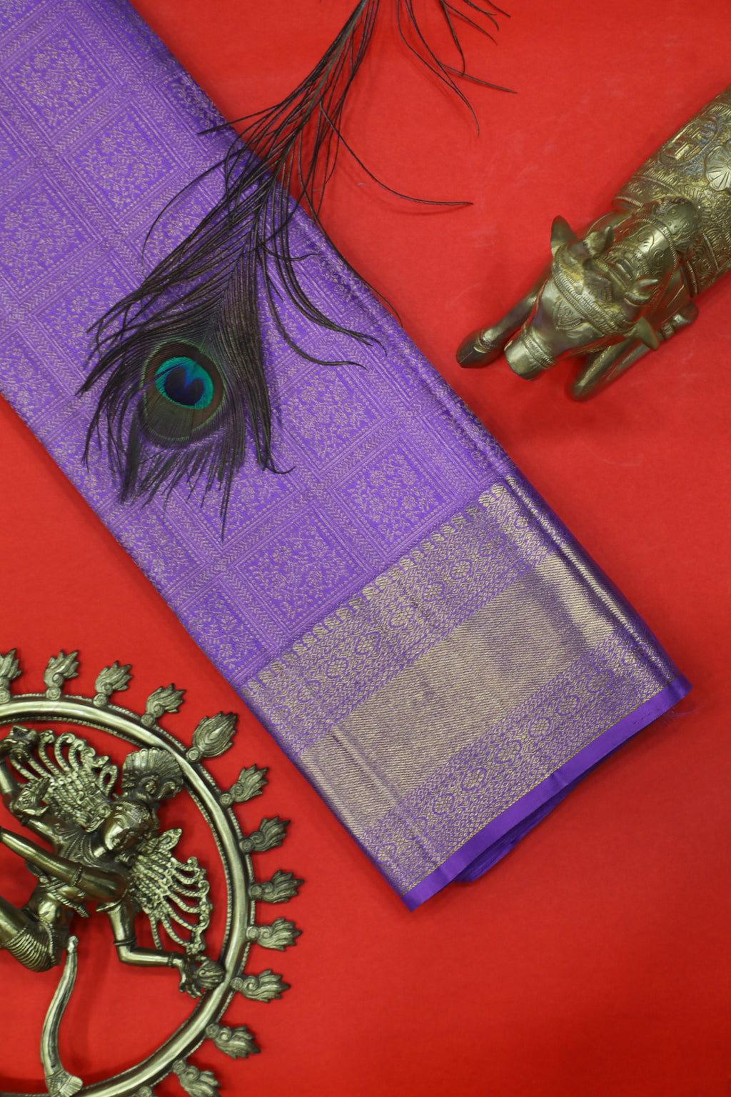 Lavender Colour Kanchipuram Pure Silk Saree with Box Flower Design and Self Fancy Border