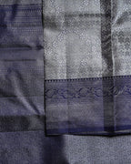 Light Grey Pure Silk Saree with Menatchi Blue Border