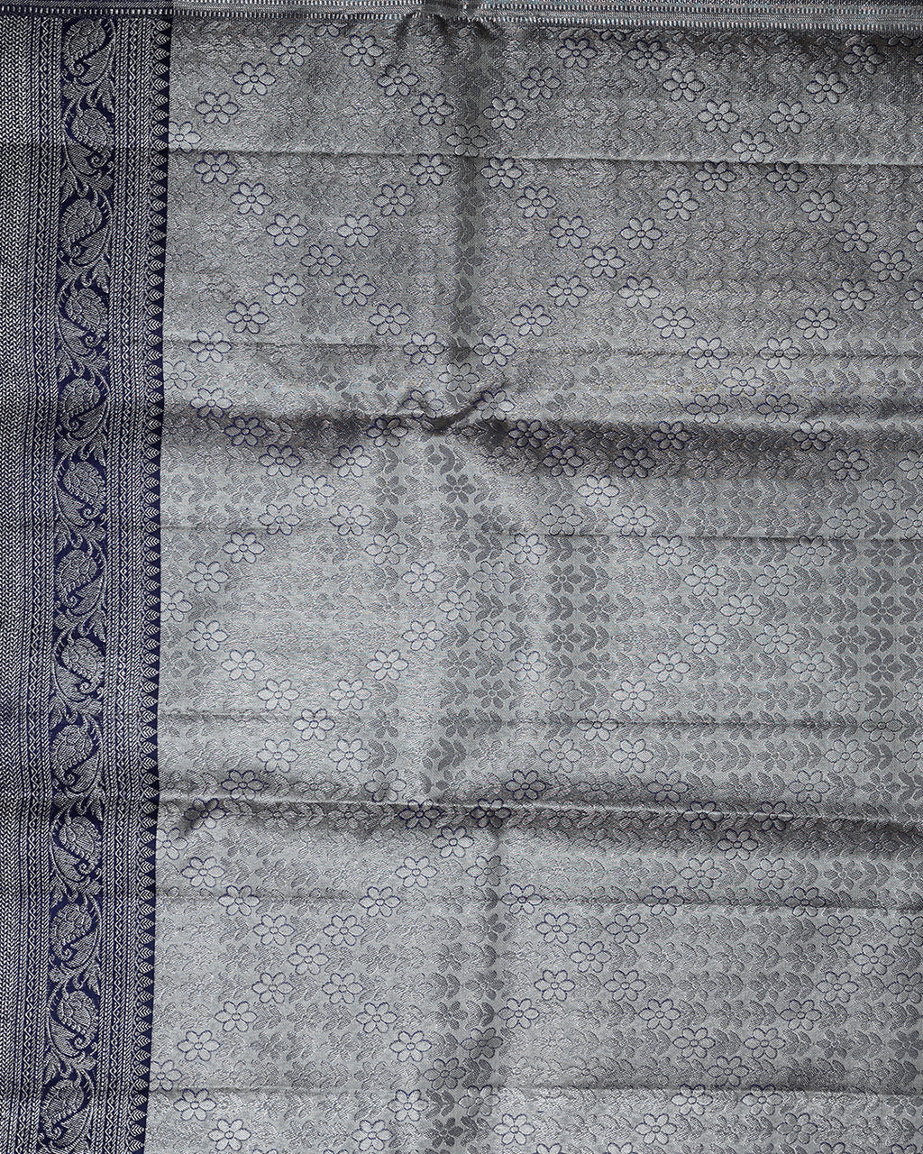 Light Grey Pure Silk Saree with Menatchi Blue Border