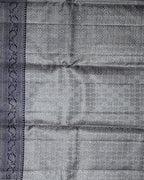 Light Grey Pure Silk Saree with Menatchi Blue Border