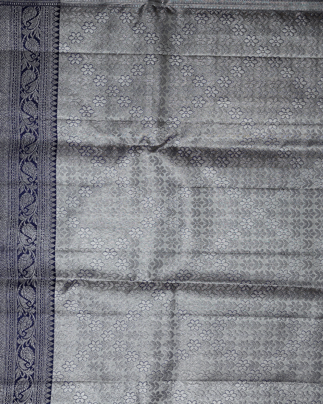 Light Grey Pure Silk Saree with Menatchi Blue Border