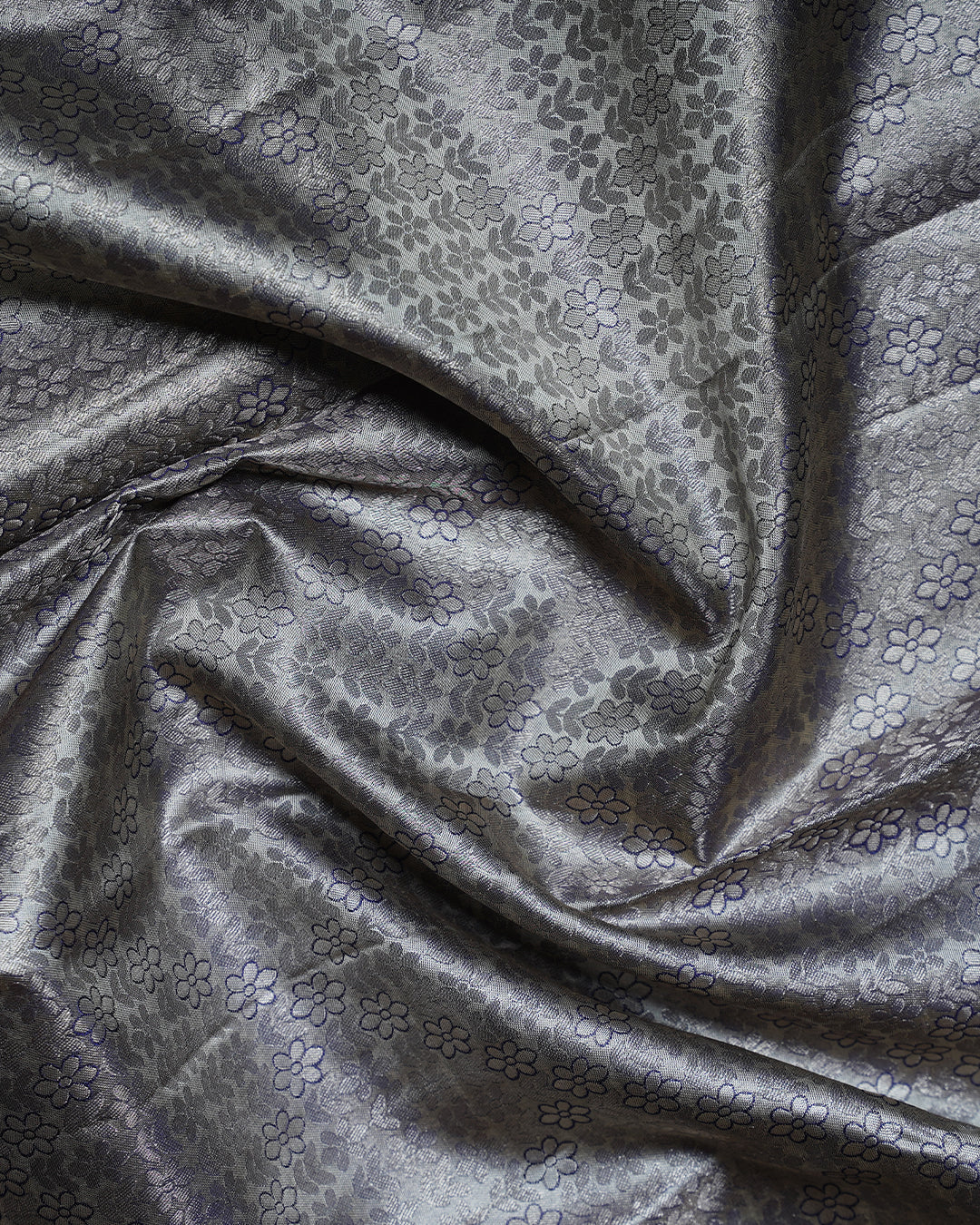 Light Grey Pure Silk Saree with Menatchi Blue Border