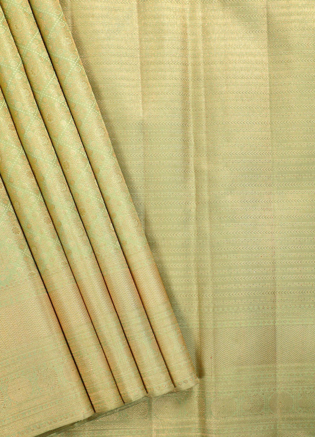 Light Pista Kanchipuram Pure Silk Saree with Diamond Design and Self Border