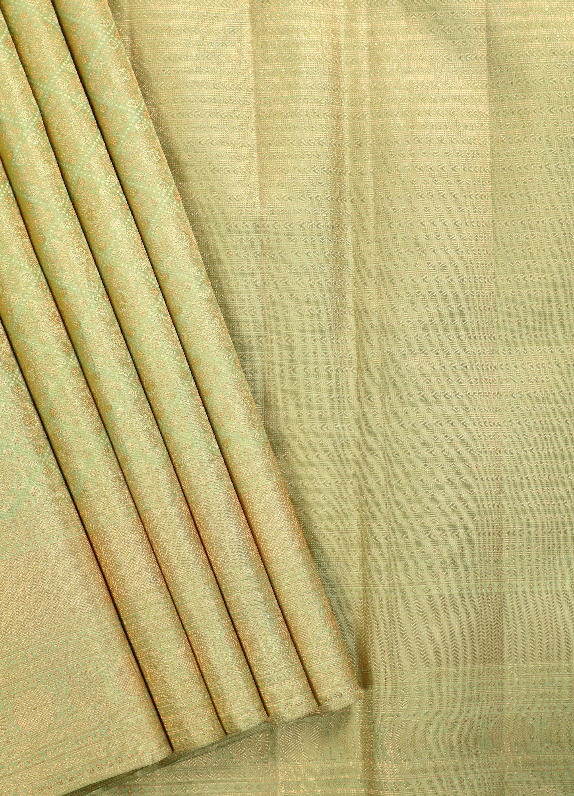 Light Pista Kanchipuram Pure Silk Saree with Diamond Design and Self Border