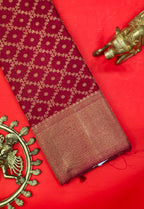 Maroon Kanchipuram Pure Silk Saree with Diamond Design and Self Border