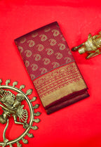 Maroon Kanchipuram Pure Silk Saree with Traditional Self Border and Manga Butta Design