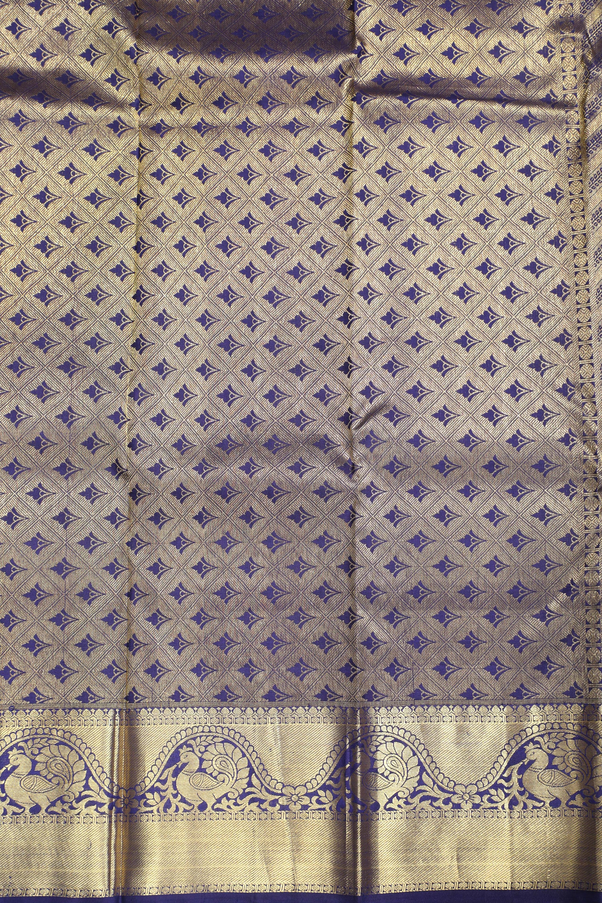 Meenakshi Blue Kanchipuram Pure Silk Saree with Peacock Butta Design
