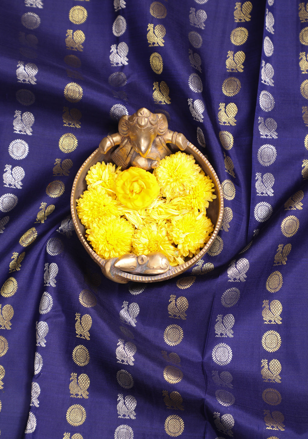 Meenakshi Blue Kanchipuram Pure Silk Saree with Peacock Butta Design