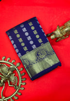Meenakshi Blue Kanchipuram Pure Silk Saree with Peacock Butta Design