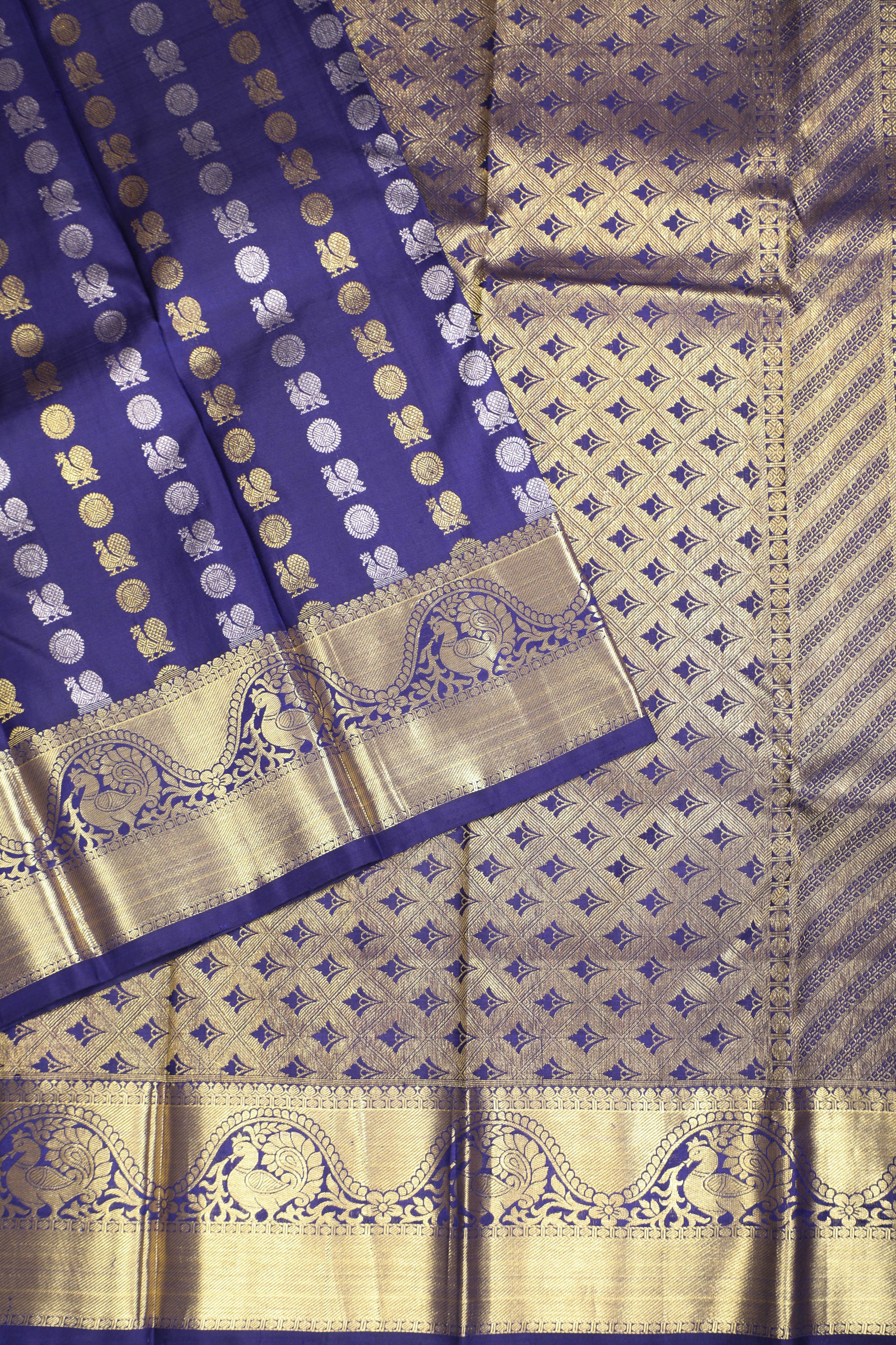 Meenakshi Blue Kanchipuram Pure Silk Saree with Peacock Butta Design