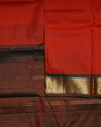 Orange Pure Silk Saree with Green Semi Contrast Border