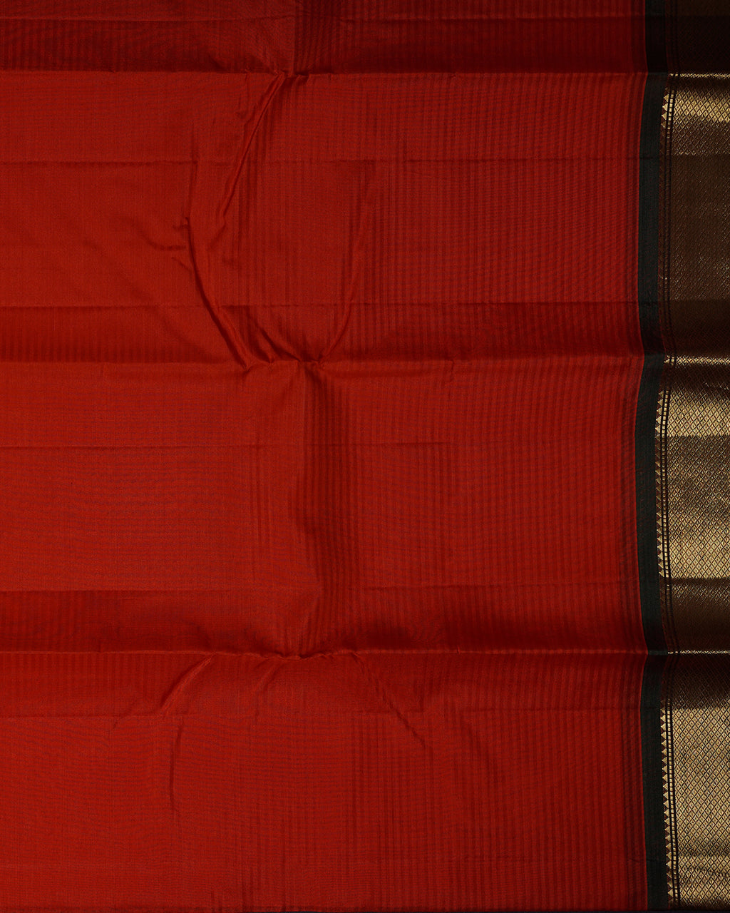 Orange Pure Silk Saree with Green Semi Contrast Border